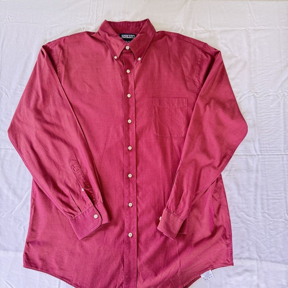 Lands' End Dress Shirt Mens Size 16.5 Red Long Sleeve Classic Fit
